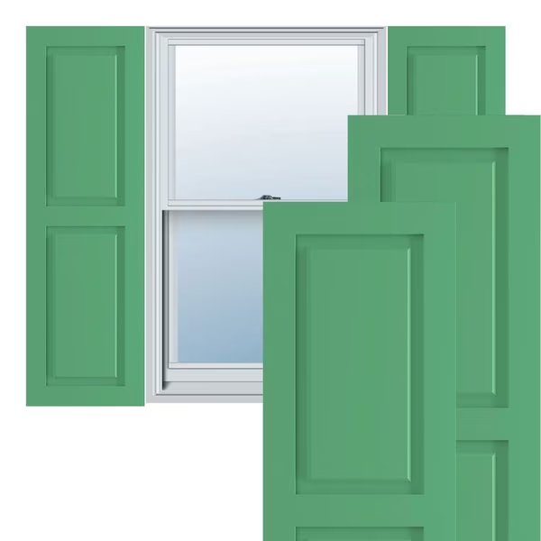 True Fit PVC, Two Equal Raised Panel Shutters, Lilly Pads, 12